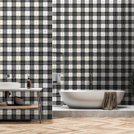Schotse tartan zwart-wit geruit behang