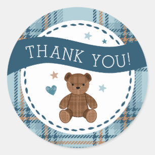 Schotse teddybeer, baby jongens douche GROOT STICK Ronde Sticker