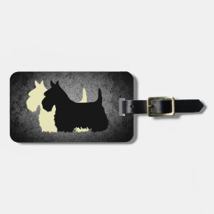 Schotse Terrier, 2 silhouetten, graniet zilver Bagagelabel