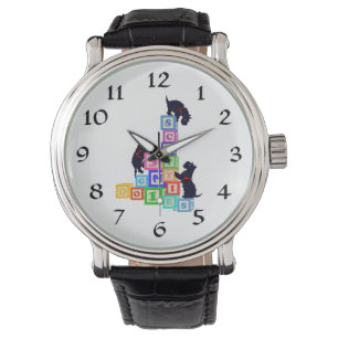 Schotse Terriër Alfabet Blokken Horloge
