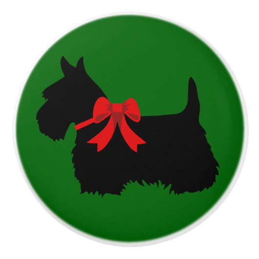 Schotse Terrier Black Island - groene rode boog Keramische Knop (Voorkant)