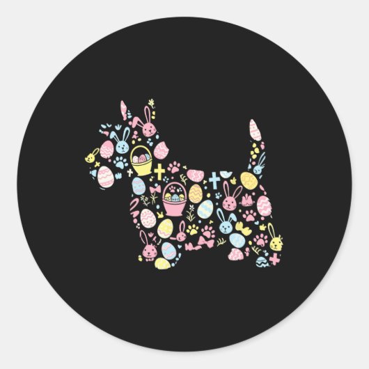 Schotse Terriër Bunny Easter Egg Paasdag Vrouwen Ronde Sticker (Voorkant)
