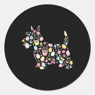 Schotse Terriër Bunny Easter Egg Paasdag Vrouwen Ronde Sticker