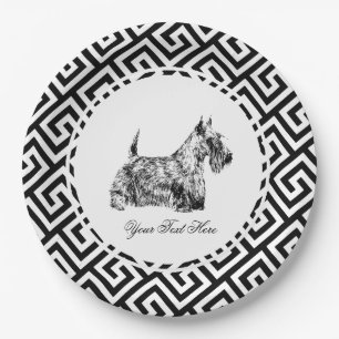 Schotse Terrier en Griekse Sleutel Personaliseer Papieren Bordje