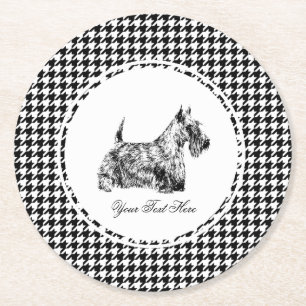 Schotse Terrier en Houndstooth Personaliseer Ronde Kartonnen Onderzetter