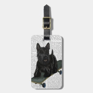 Schotse Terrier en Skateboard Bagagelabel