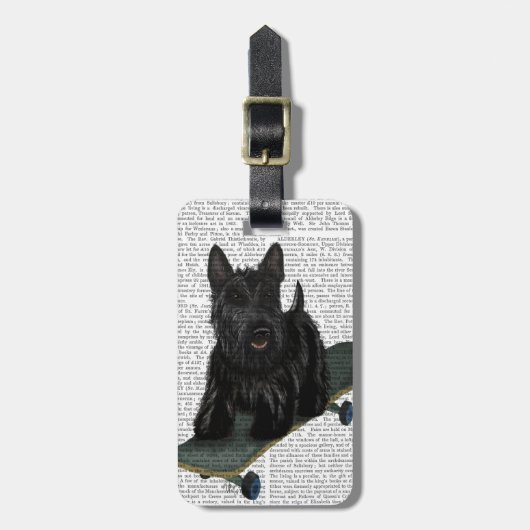 Schotse Terrier en Skateboard Bagagelabel (Voorkant verticaal)