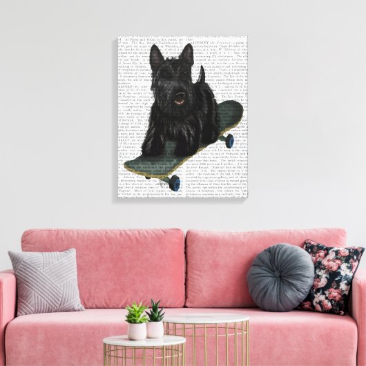 Schotse Terrier en Skateboard Canvas Afdruk (Insitu (Woonkamer))