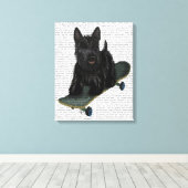 Schotse Terrier en Skateboard Canvas Afdruk (Insitu (Houten vloer))