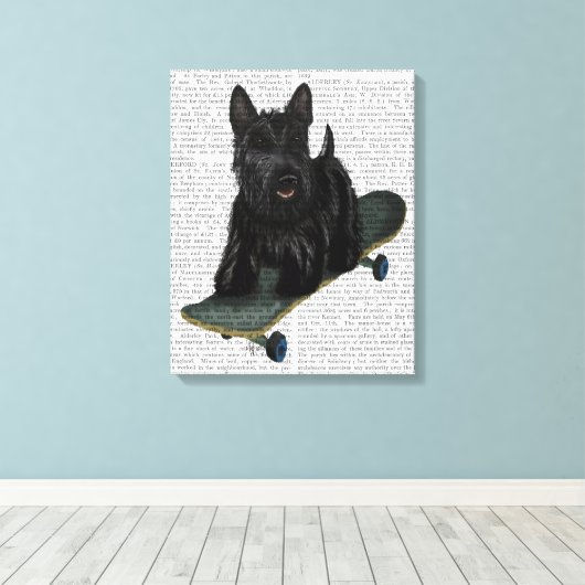 Schotse Terrier en Skateboard Canvas Afdruk (Insitu (Houten vloer))