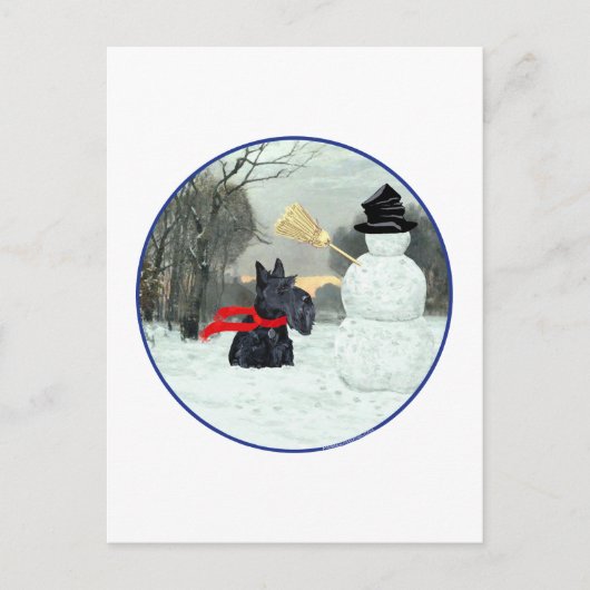Schotse Terrier en Sneeuwman Briefkaart (Voorkant)