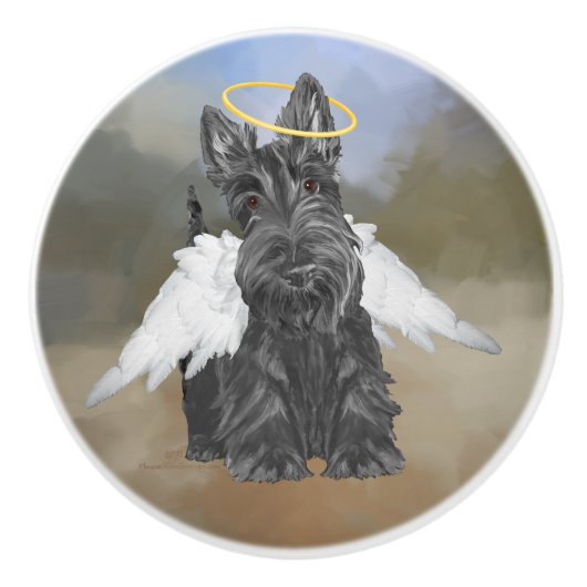 Schotse Terrier Engel Keramische Knop (Voorkant)