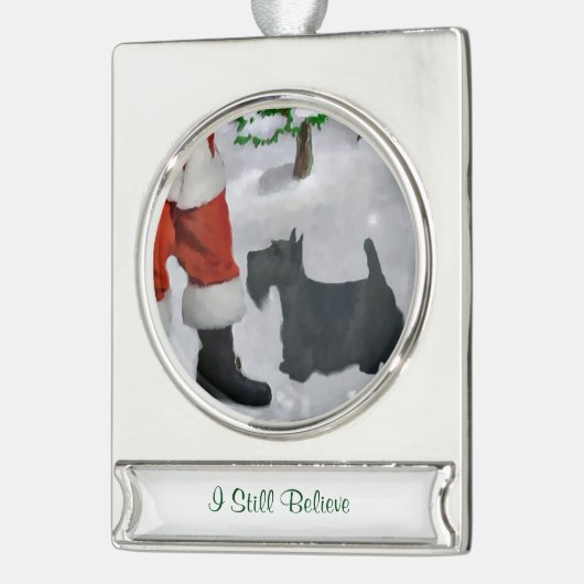 Schotse Terriër gepersonaliseerde Kerstmis Verzilverd Banner Ornament (Links)