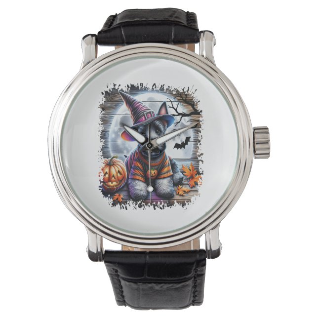 Schotse terriër Halloween Horloge (Voorkant)