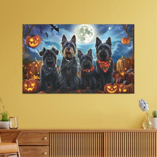 Schotse terriër Halloween Spooky Canvas Afdruk (Insitu (Woonkamer))