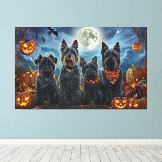 Schotse terriër Halloween Spooky Canvas Afdruk (Insitu (Houten vloer))