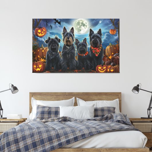 Schotse terriër Halloween Spooky Canvas Afdruk (Insitu (Slaapkamer))