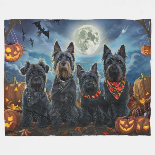Schotse terriër Halloween Spooky Fleece Deken (Voorkant (Horizontaal))