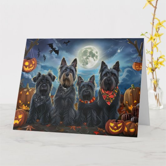 Schotse terriër Halloween Spooky Kaart (Gele Bloem)