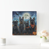Schotse terriër Halloween Spooky Vierkante Klok (Huis)