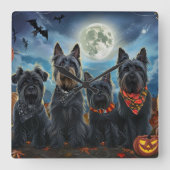 Schotse terriër Halloween Spooky Vierkante Klok (Voorkant)