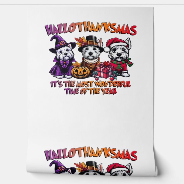 Schotse Terriër Halloween Thanksgiving Christmas Behang (Afrollen)