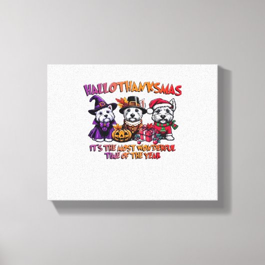 Schotse Terriër Halloween Thanksgiving Christmas Canvas Afdruk (Voorkant)