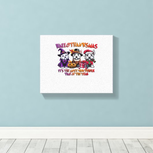 Schotse Terriër Halloween Thanksgiving Christmas Canvas Afdruk (Insitu (Houten vloer))