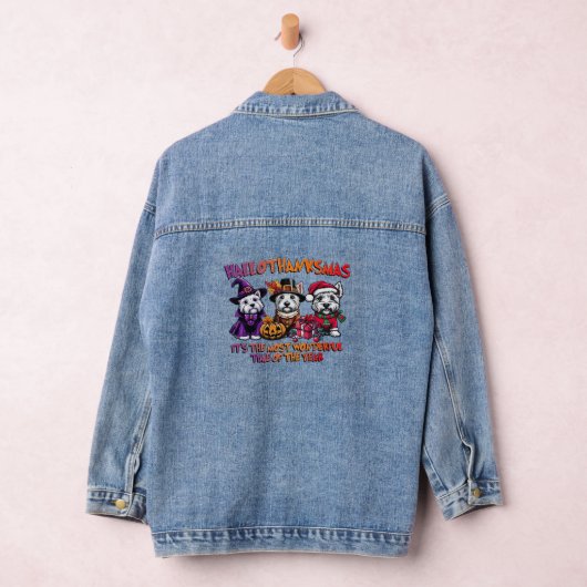 Schotse Terriër Halloween Thanksgiving Christmas Denim Jacket (Hangar)
