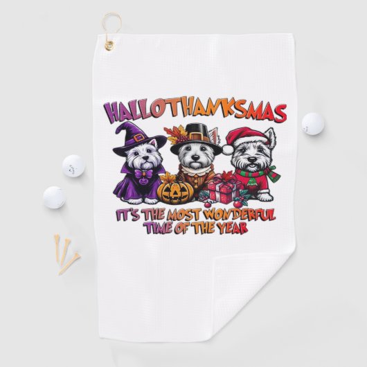 Schotse Terriër Halloween Thanksgiving Christmas Golfhanddoek (Insitu)