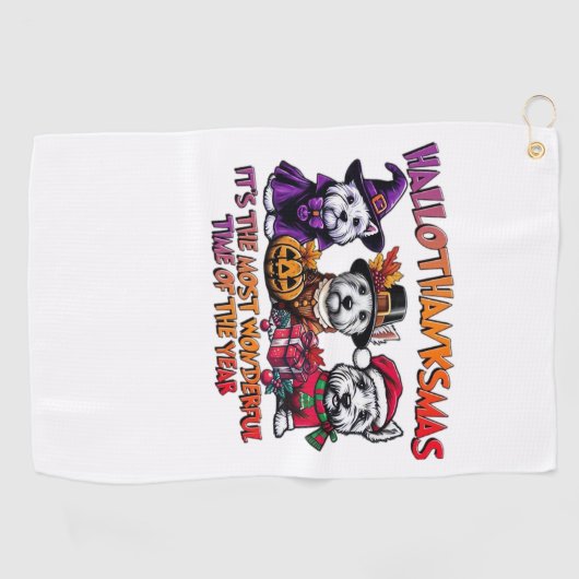 Schotse Terriër Halloween Thanksgiving Christmas Golfhanddoek (Horizontaal)