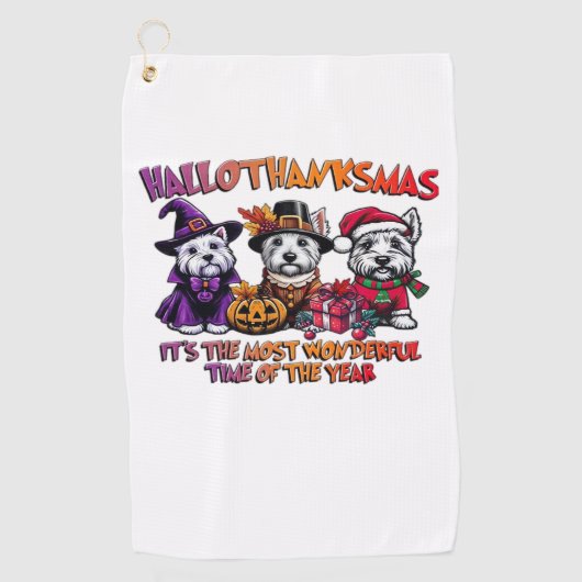 Schotse Terriër Halloween Thanksgiving Christmas Golfhanddoek (Voorkant)