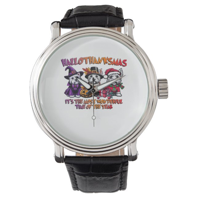 Schotse Terriër Halloween Thanksgiving Christmas Horloge (Voorkant)