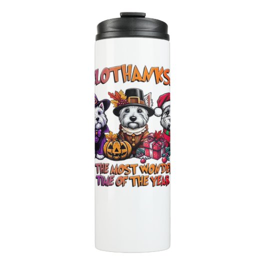 Schotse Terriër Halloween Thanksgiving Christmas Thermosbeker (Voorkant)