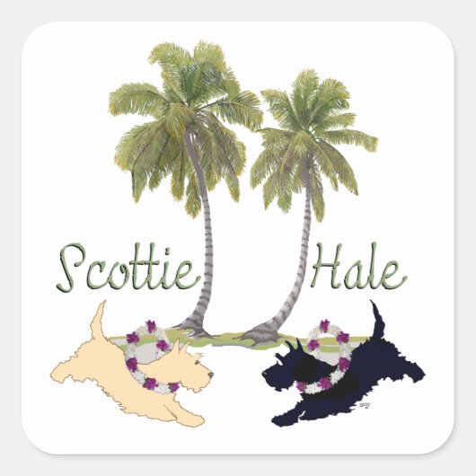 Schotse Terrier Hawaiaans Design Vierkante Sticker (Voorkant)
