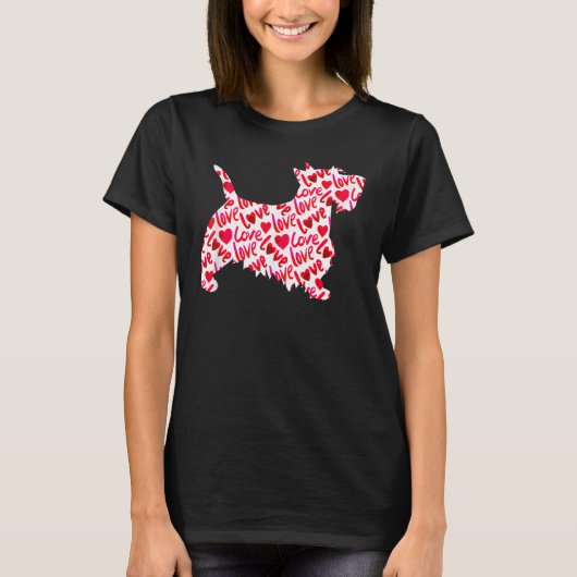 Schotse terrier Heart Dog Valentijnsdag T-shirt (Voorkant)