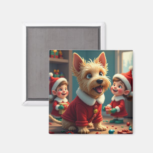 Schotse Terrier Helpt Sinterklaas' Elfen met Kerst Magneet