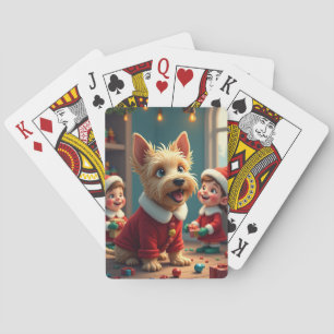 Schotse Terrier Helpt Sinterklaas' Elfen met Kerst Pokerkaarten