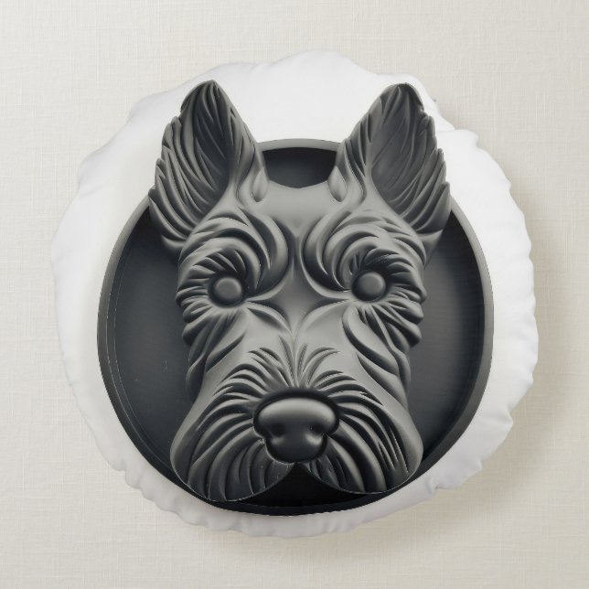 Schotse Terrier Hond 3D Geïnspireerd Rond Kussen (Achterkant)