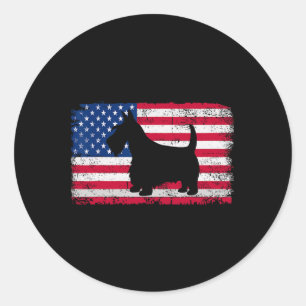 Schotse Terriër Hond 4 juli Patriottisch Amerika Ronde Sticker
