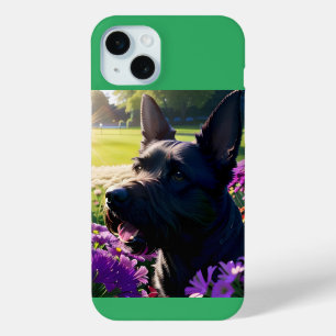 Schotse Terriër Hond Bloem en Gazon iPhone 15 Mini Hoesje