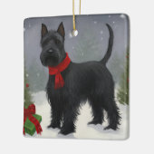 Schotse Terriër Hond in Sneeuw Kerstmis Keramisch Ornament (Links)