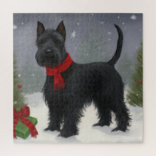 Schotse Terriër Hond in Sneeuw Kerstmis Legpuzzel