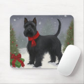 Schotse Terriër Hond in Sneeuw Kerstmis Muismat (Met muis)