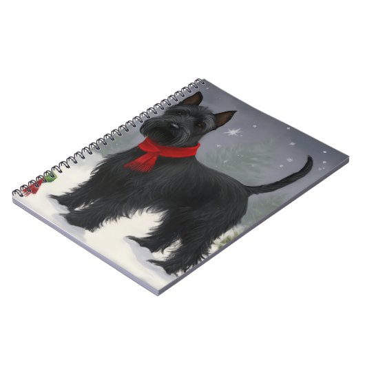 Schotse Terriër Hond in Sneeuw Kerstmis Notitieboek (Linkerzijde)