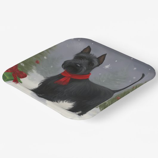 Schotse Terriër Hond in Sneeuw Kerstmis Papieren Bordje (Gebogen)