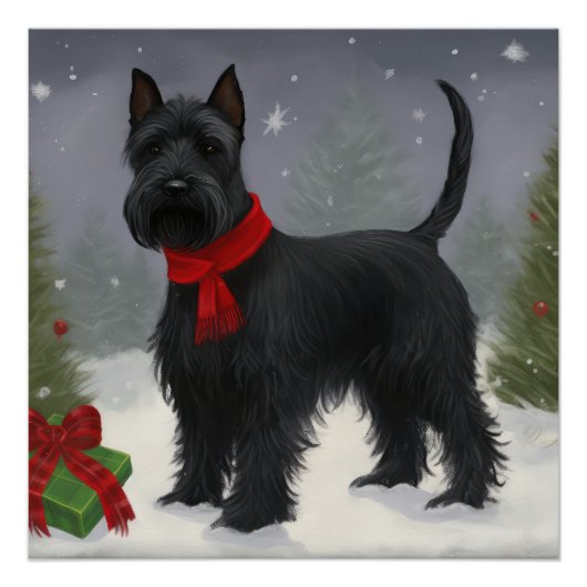 Schotse Terrier-hond in Sneeuw Kerstmis Perfect Poster (Voorkant)