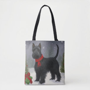 Schotse Terrier Hond in Sneeuw Kerstmis Tote Bag