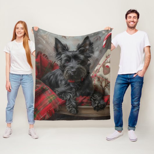 Schotse Terrier Hond Kerst Feestelijk Fleece Deken (In situ)