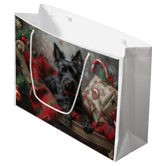 Schotse Terrier Hond Kerst Feestelijk Groot Cadeauzakje (Voorkant Gekanteld)